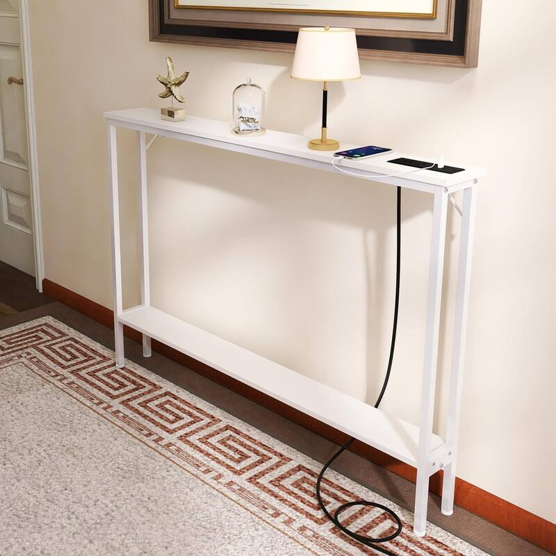 Sofa Table with Outlet and USB Port, 47" Console Table Behind Couch